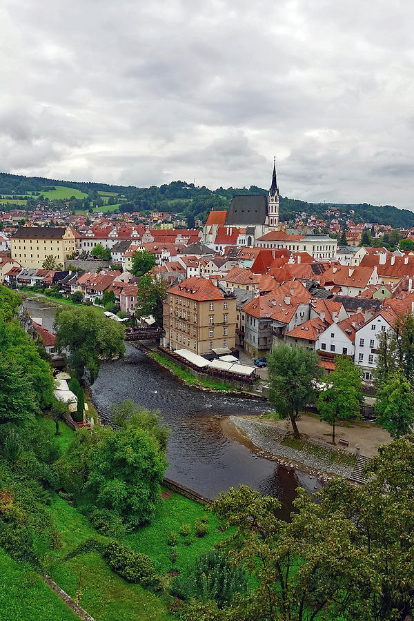A View Overlooking The Vltava River And Cesky Krumlov In The Czech Republic Photograph by Rick Rosenshein