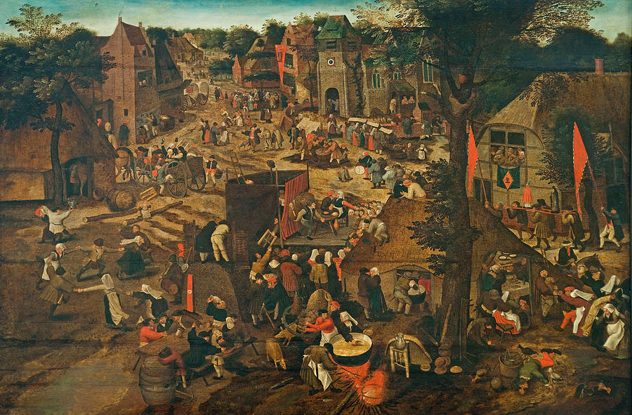 A Village Fair . Village festival in Honour of Saint Hubert and Saint Anthony  Painting by Pieter Brueghel the Younger