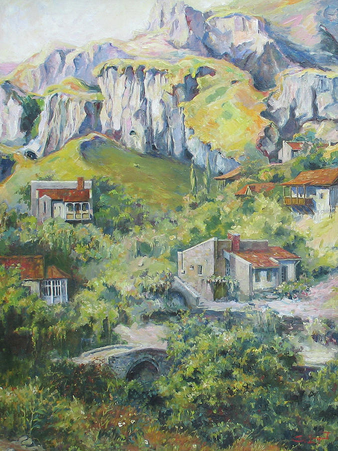 Architecture Painting - A village nestled in the foothills by Tigran Ghulyan