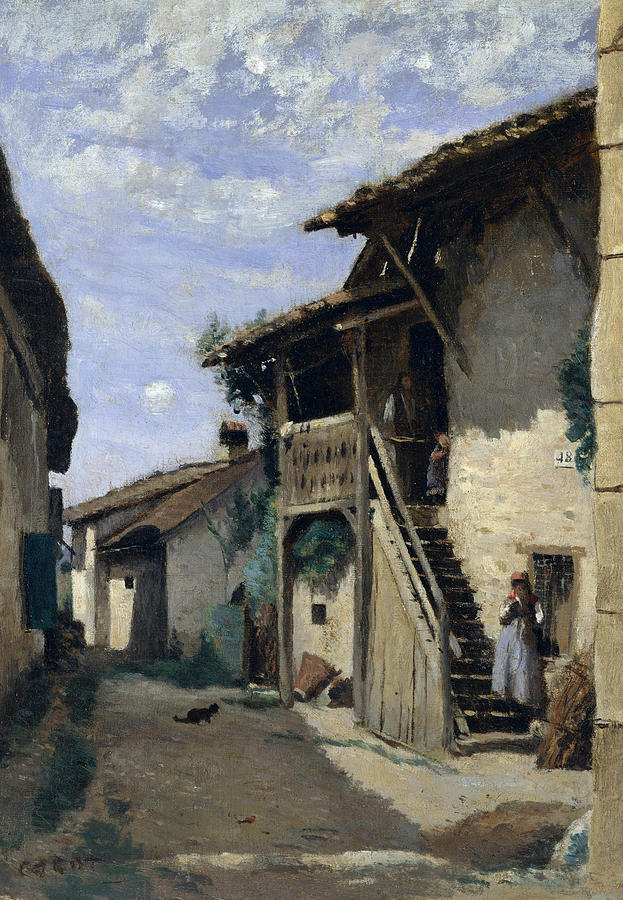 A Village Street - Dardagny Painting by Jean-Baptiste-Camille Corot