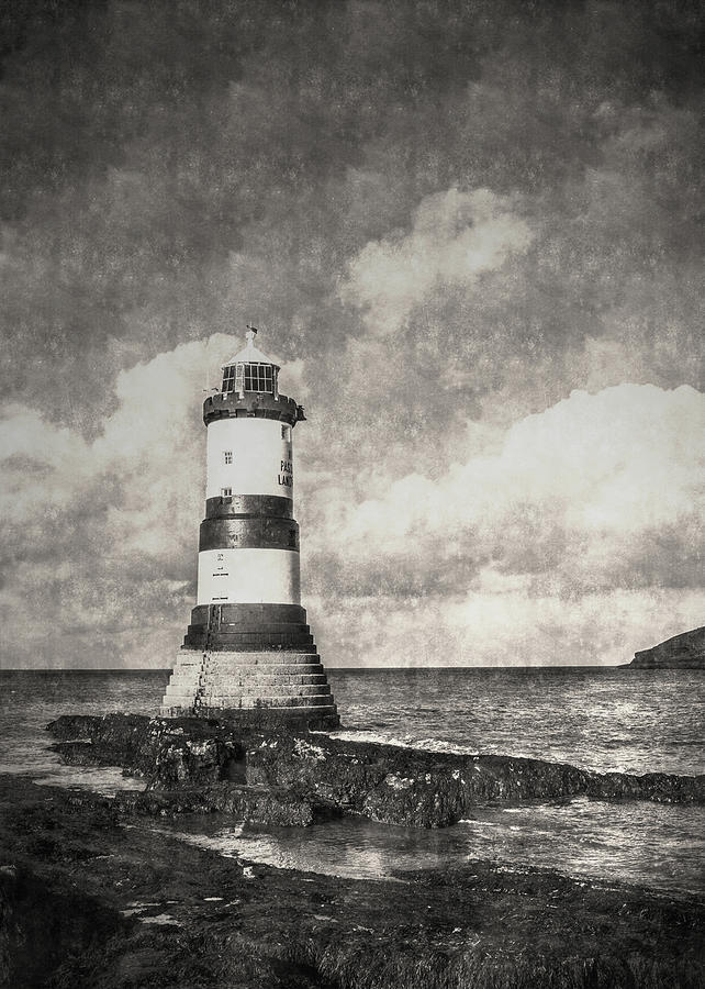 Lighthouse Photograph - A Vintage Penmon Lighthouse by David Hughes