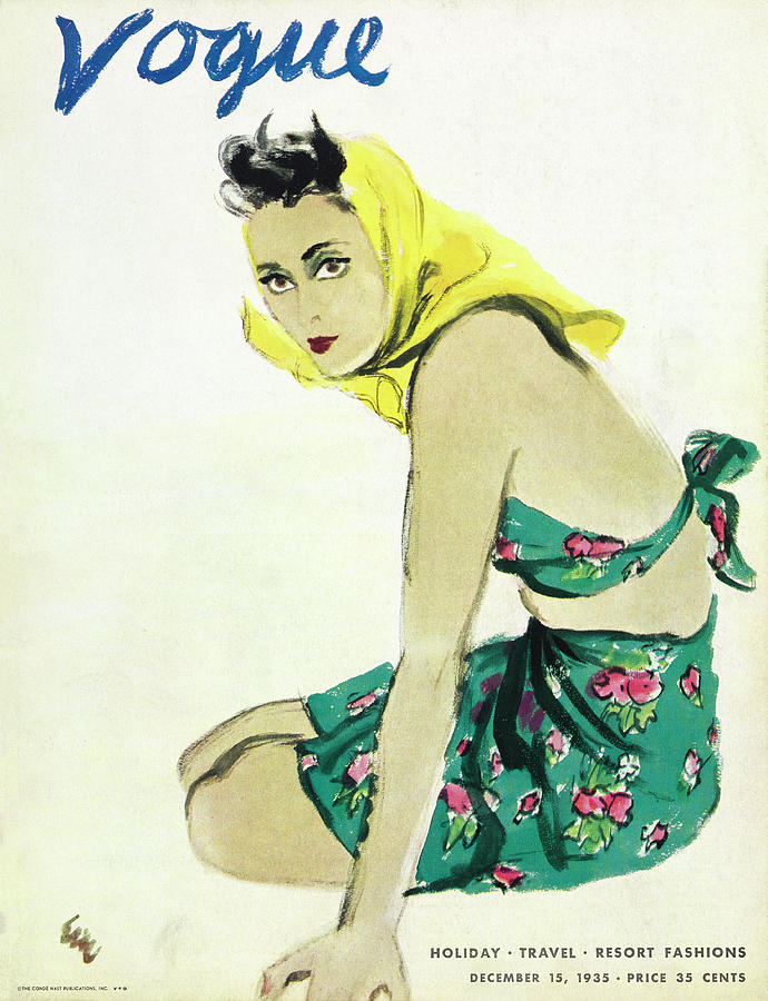 Vintage Drawing - A Vogue Cover Of A Woman Wearing A Bathing Suit by Carl Oscar August Erickson