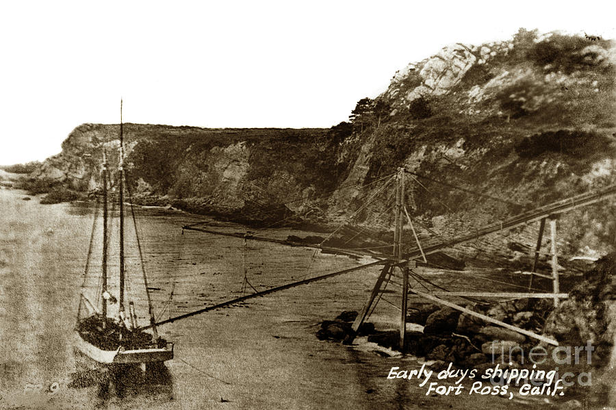 Early Days Photograph - A two-masted  schooner at Timber Cove doghole port    1900 by Monterey County Historical Society