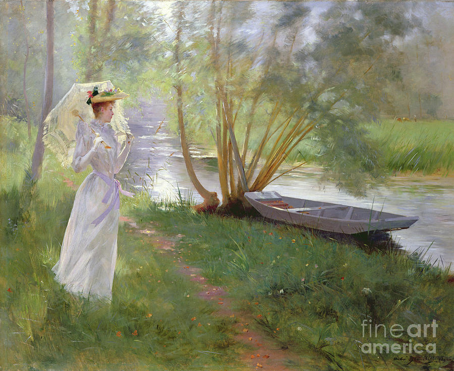 A walk by the river Painting by Pierre Andre Brouillet