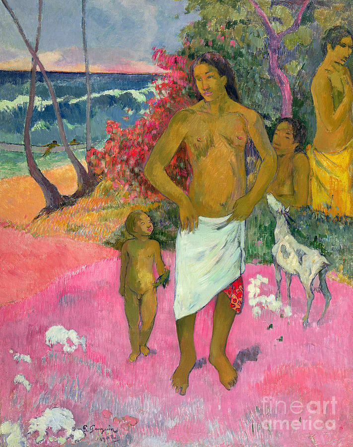 Paul Gauguin Painting - A Walk by the Sea by Paul Gauguin