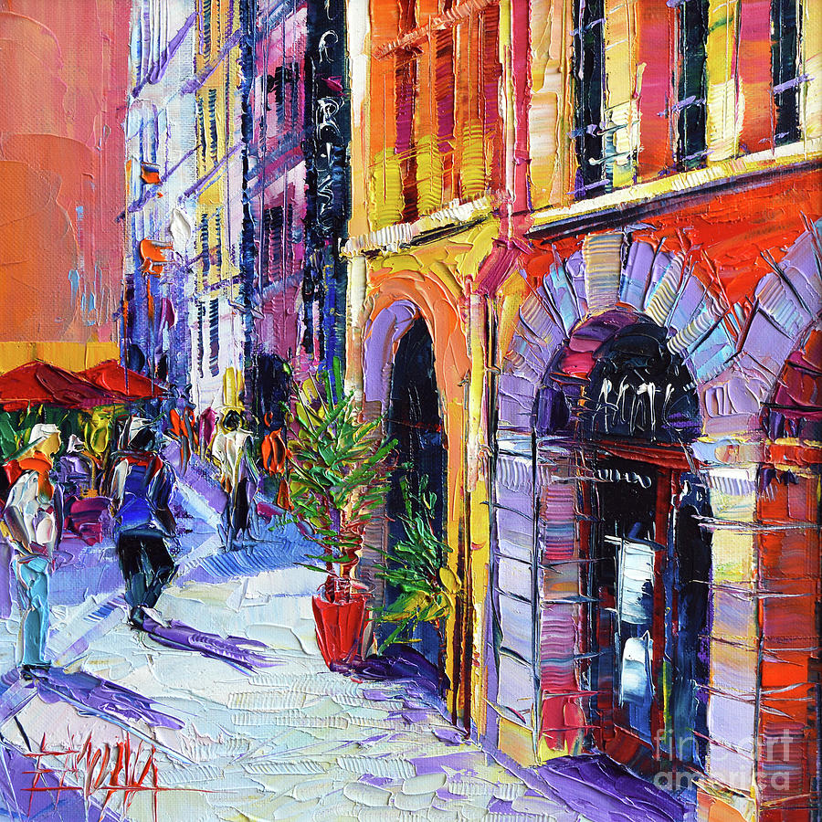 Architecture Painting - A Walk In The Lyon Old Town by Mona Edulesco