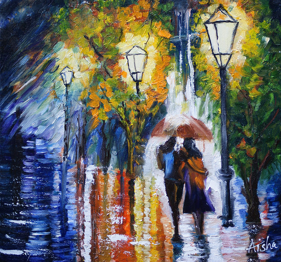 A Walk In The Rain Painting by Aisha Khan