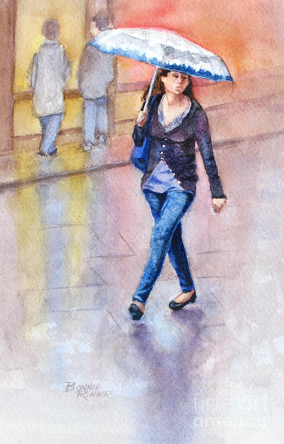 A Walk in the Rain Painting by Bonnie Rinier