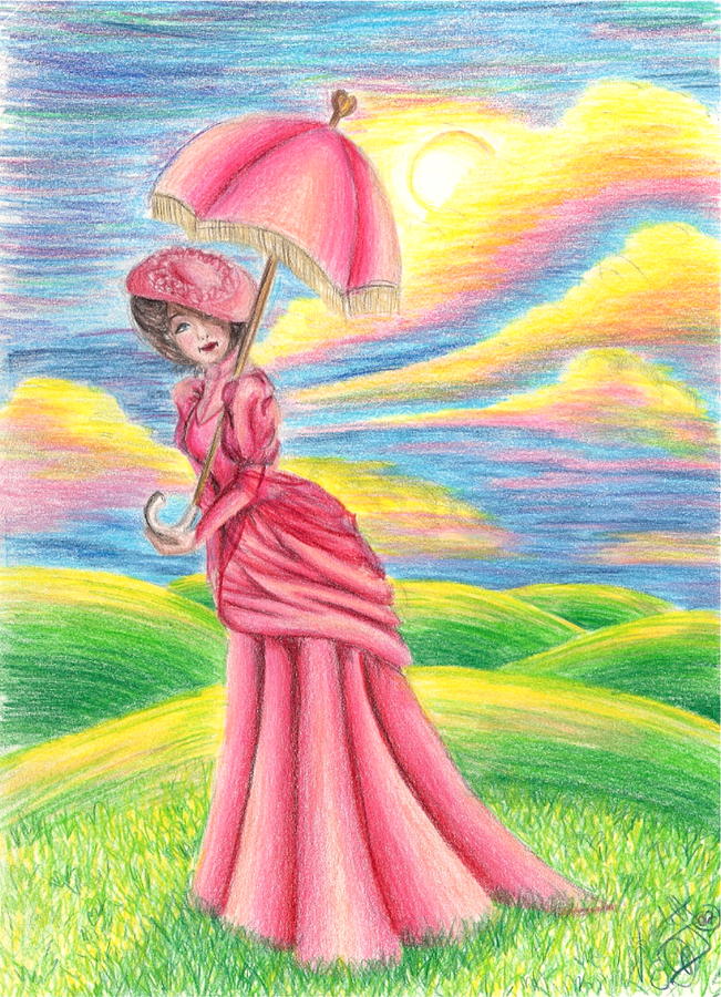 Umbrella Drawing - A Walk In The Sun by Scarlett Royale