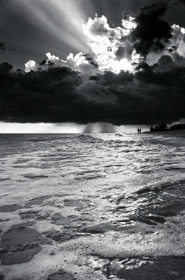 A Walk On The Beach In Black and White Photograph by Greg and Chrystal Mimbs
