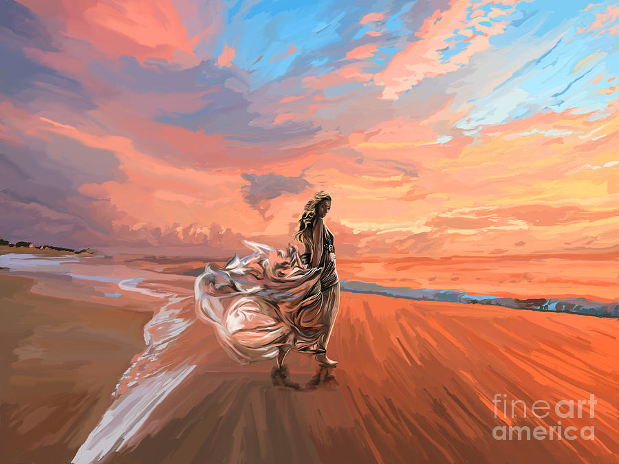A Walk on the beach sm Painting by Tim Gilliland