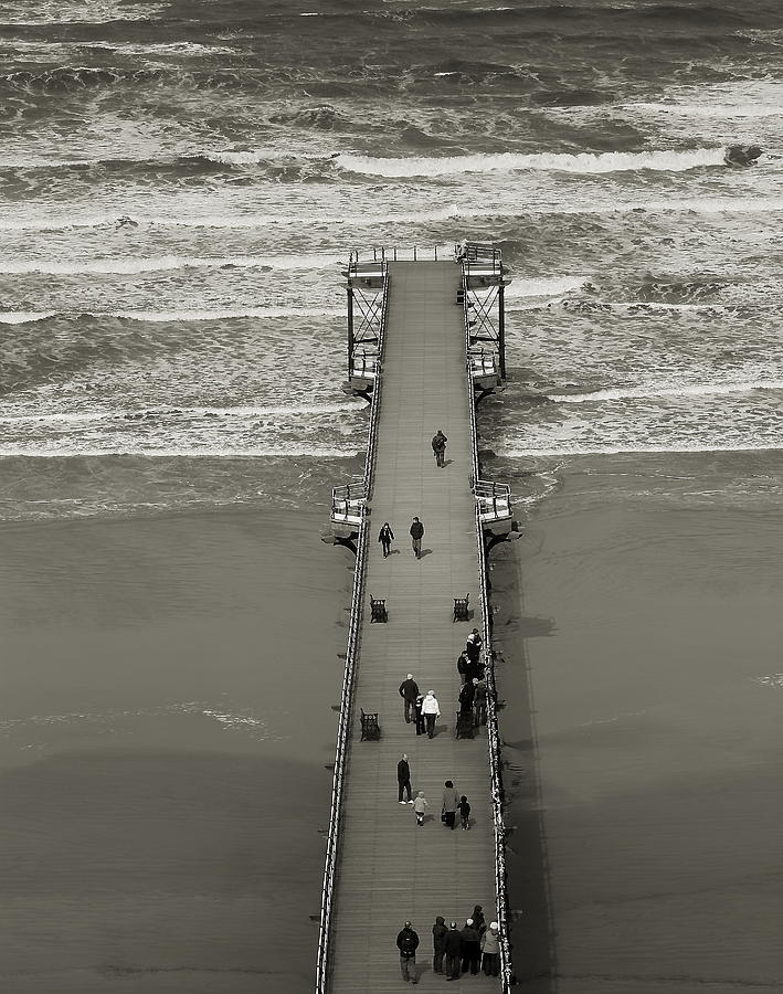 A Walk on the Pier Monochrome Photograph by Jeff Townsend
