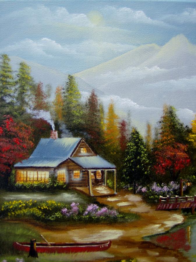 A Warm and Cozy Cabin Painting by Debra Campbell
