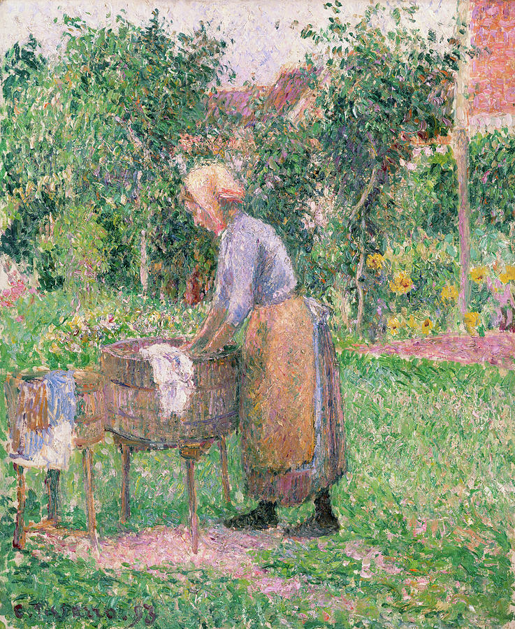 Camille Pissarro Painting - A Washerwoman at Eragny by Camille Pissarro