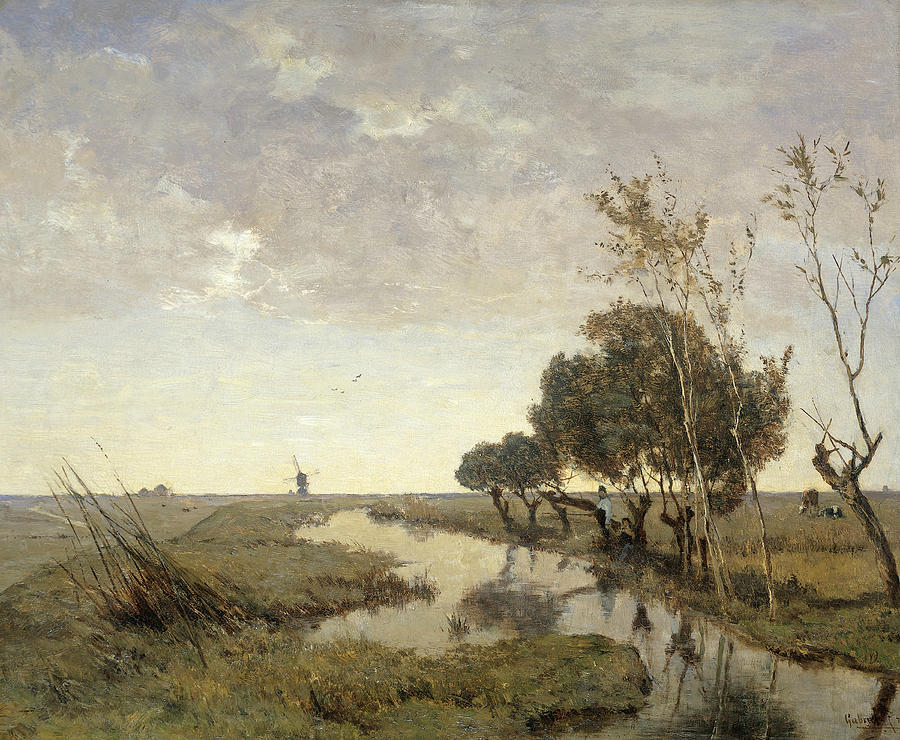 Tree Painting - A Watercourse near Abcoude by Paul Gabriel