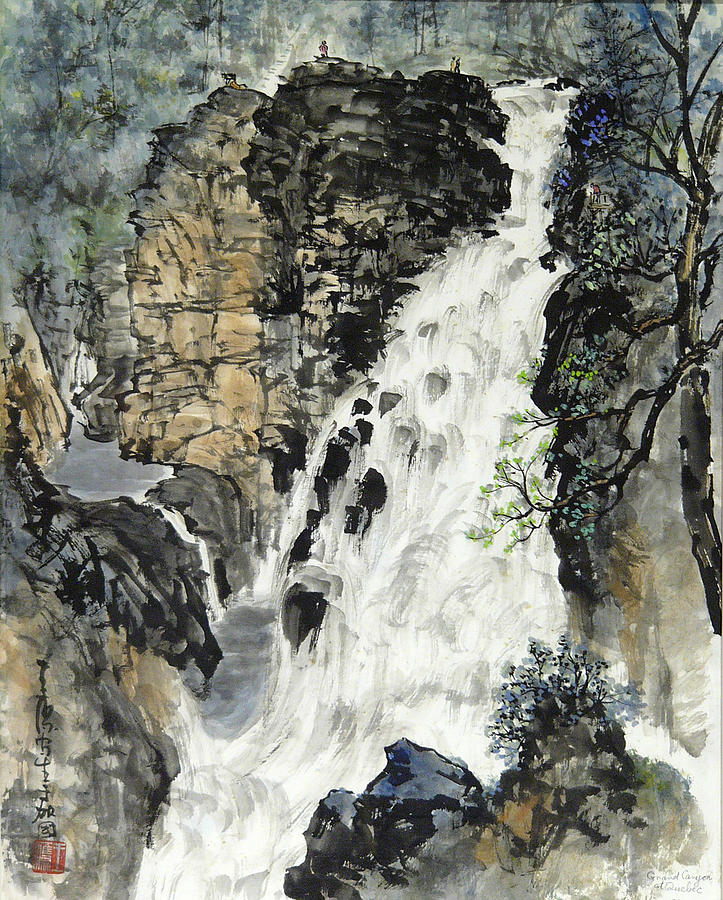Nature Painting - A Waterfall in Quebec by Ying Wong
