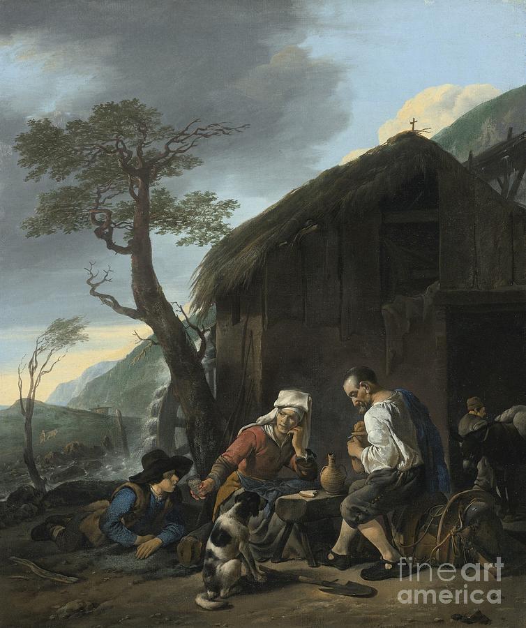 Johannes Lingelbach Painting - A Watermill With Peasants Taking Refreshments by Celestial Images