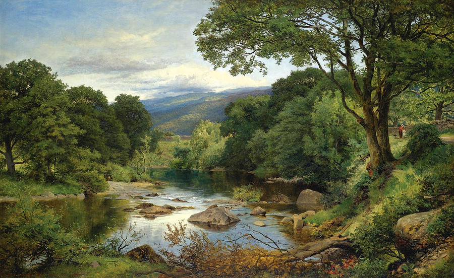 A Welsh Valley Painting by Benjamin Williams Leader