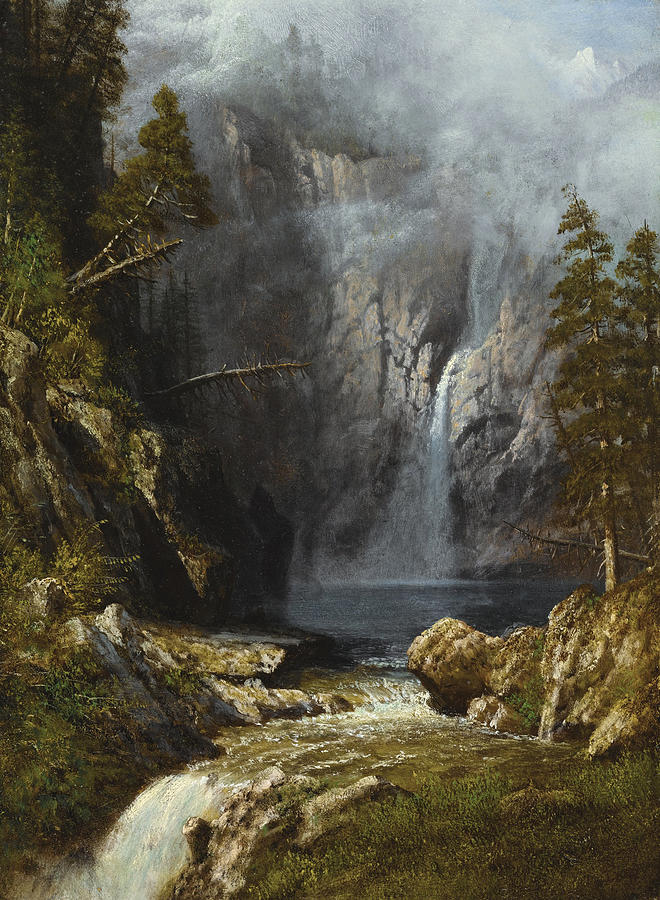 A Western Waterfall Painting by Albert Bierstadt