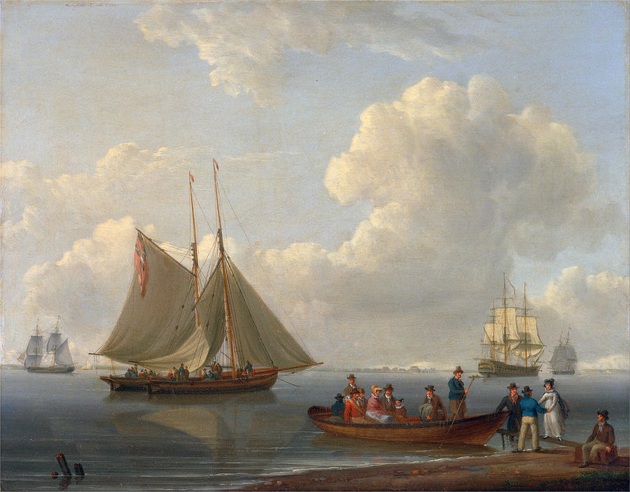 William Anderson Painting - A Wherry Taking Passengers out to Two Anchored Packets  by William Anderson