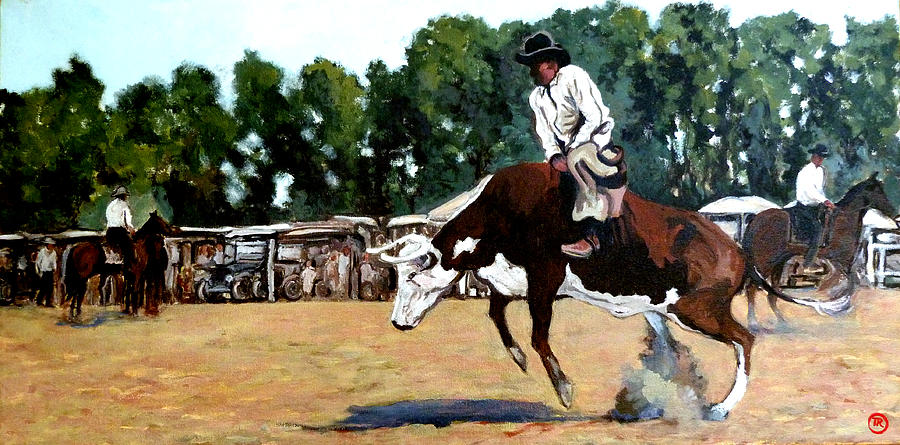 Horse Painting - A Whole Lot of Bull by Tom Roderick