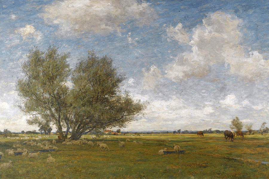 Landscape Painting - A Wide Pasture by James Aumonier