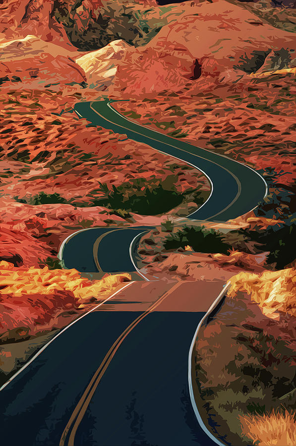 A Winding Road - Arizona USA  Painting by AM FineArtPrints