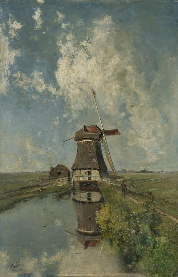A Windmill on a Polder Waterway Painting by Celestial Images