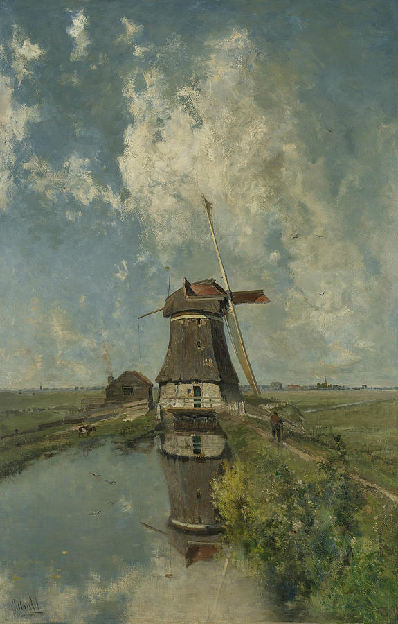A Windmill on a Poldervaart Painting by Paul Gabriel