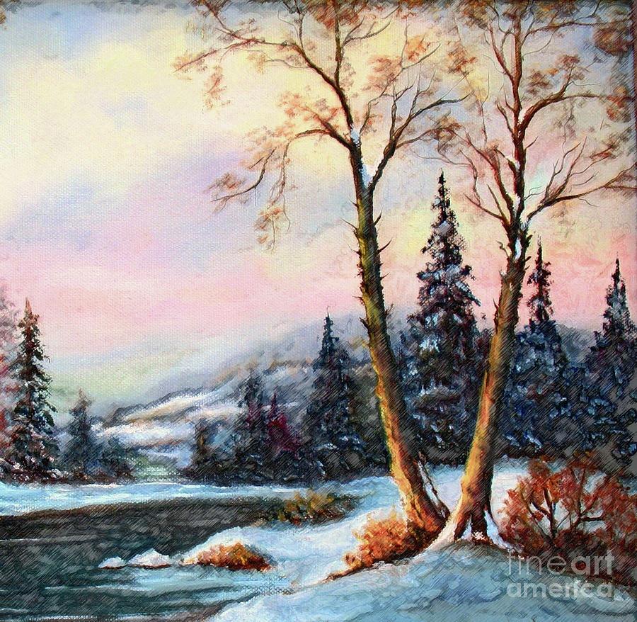 Mountain Painting - A Winter Sunset by Hazel Holland