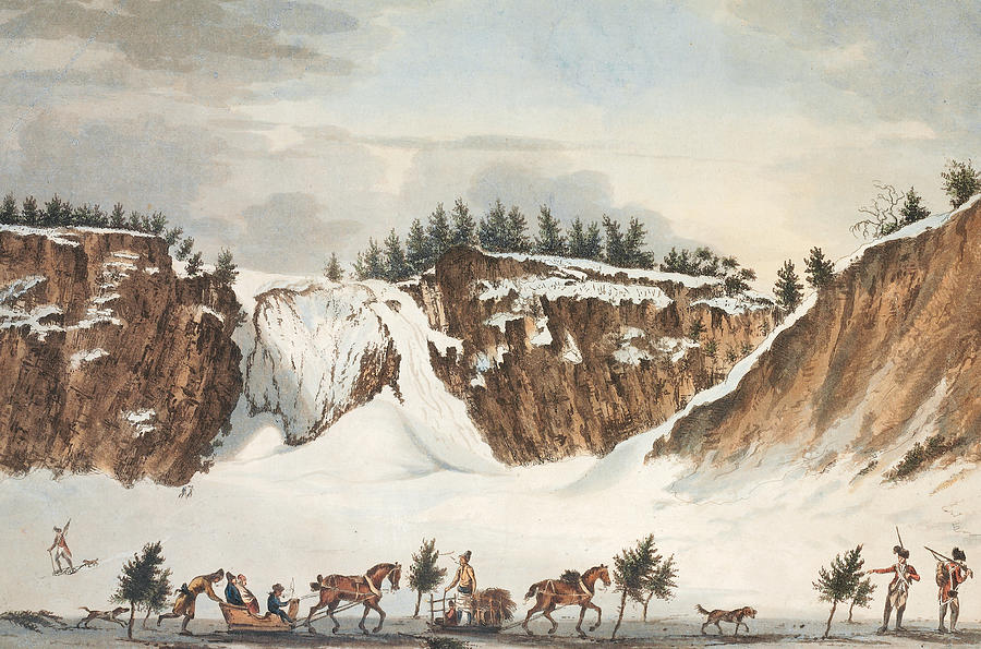 Winter Painting - A Winter View of the Falls of Montmorenci by John Wells