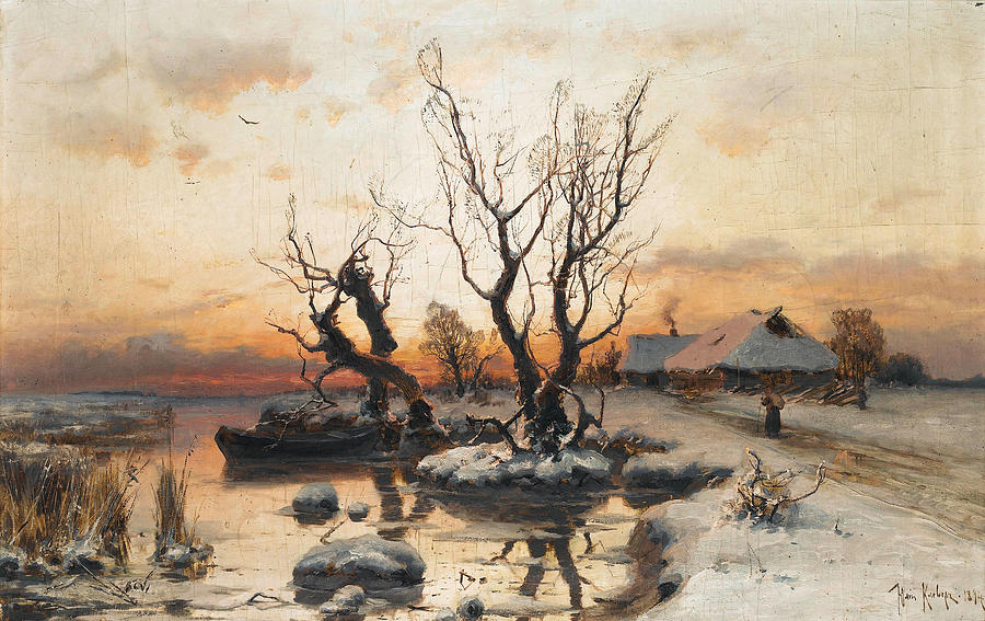 A Winters Sunset Painting by Julius von Klever