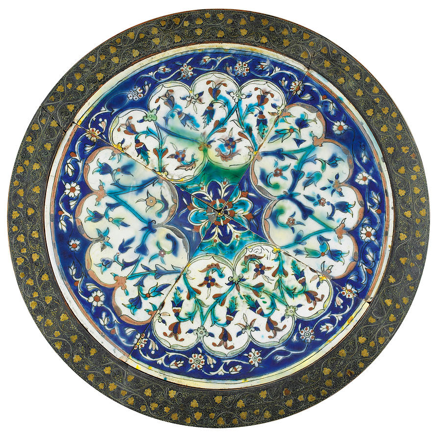 A Wire Inlaid Coffee Table With Kutahya Pottery Tiles Painting by Eastern Accents