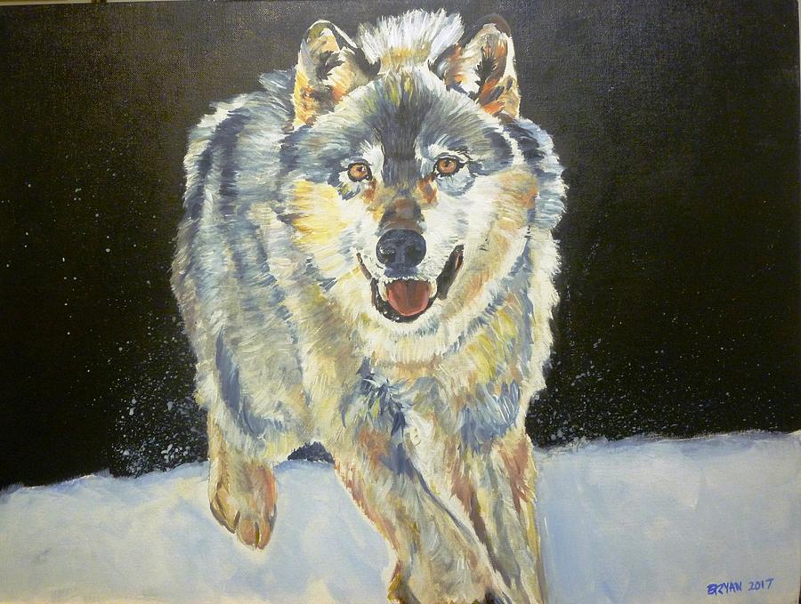 A Wolf In the Snow Painting by Bryan Bustard