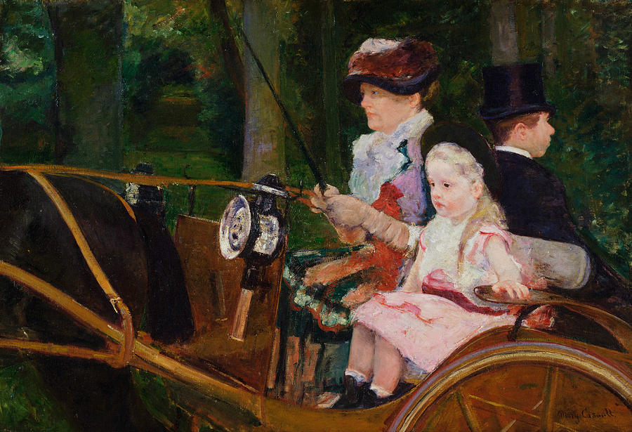 A Woman and a Girl Driving Painting by Mary Cassatt