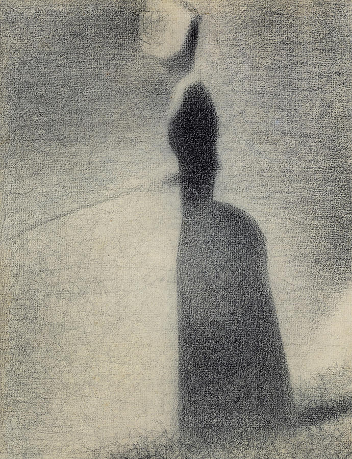 Georges Pierre Seurat Drawing - A Woman Fishing by Georges Pierre Seurat