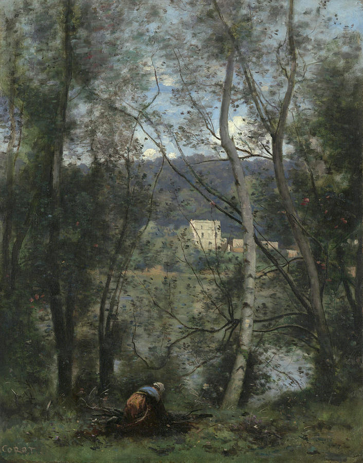 A Woman Gathering Faggots at Ville-d'Avray Painting by Camille Corot ...