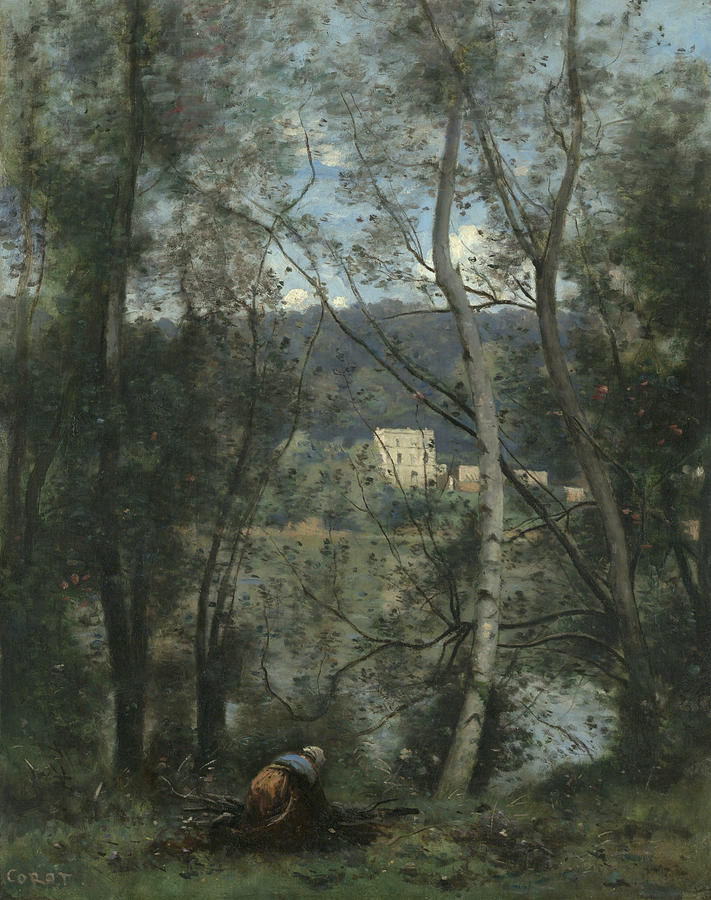 A Woman Gathering Faggots at Ville-dAvray Painting by Jean-Baptiste-Camille Corot