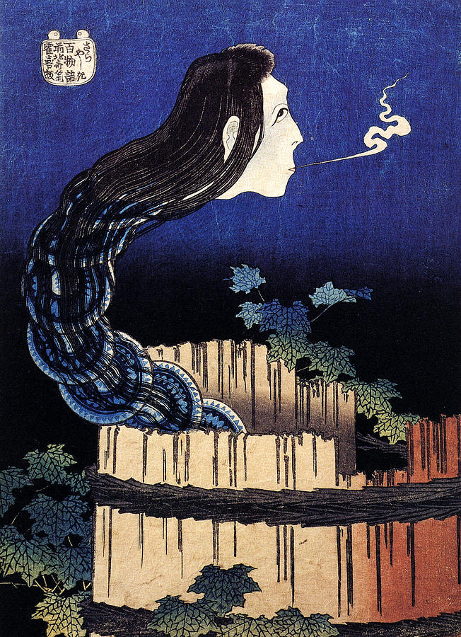A Woman Ghost Appeared From A Well Painting by Katsushika Hokusai