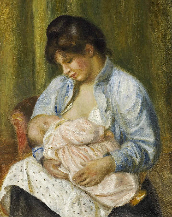 A Woman Nursing a Child Painting by Auguste Renoir