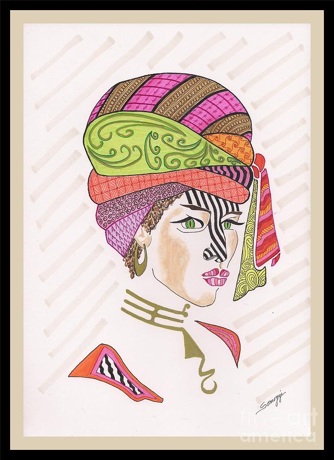 A Woman of a Different Stripe -- Stylized Portrait of African Woman Drawing by Jayne Somogy
