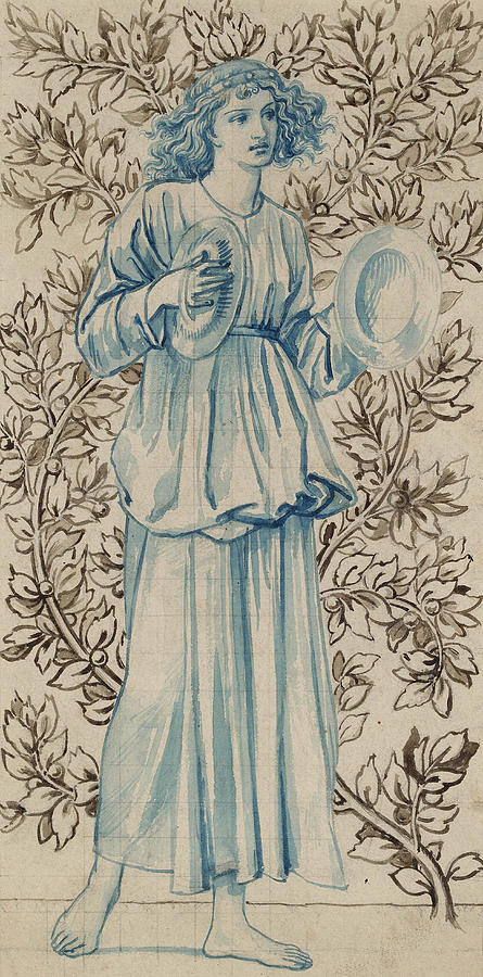 William Morris Drawing - A Woman playing Cymbals by William Morris