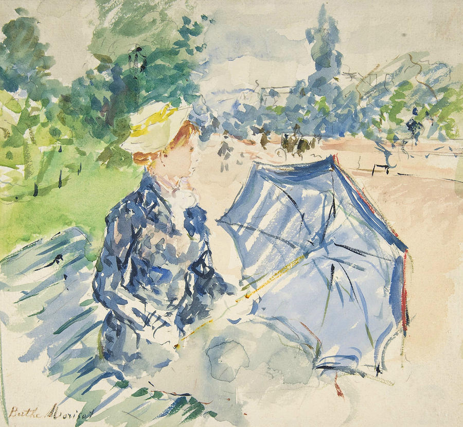 A Woman Seated at a Bench on the Avenue du Bois Painting by Berthe Morisot