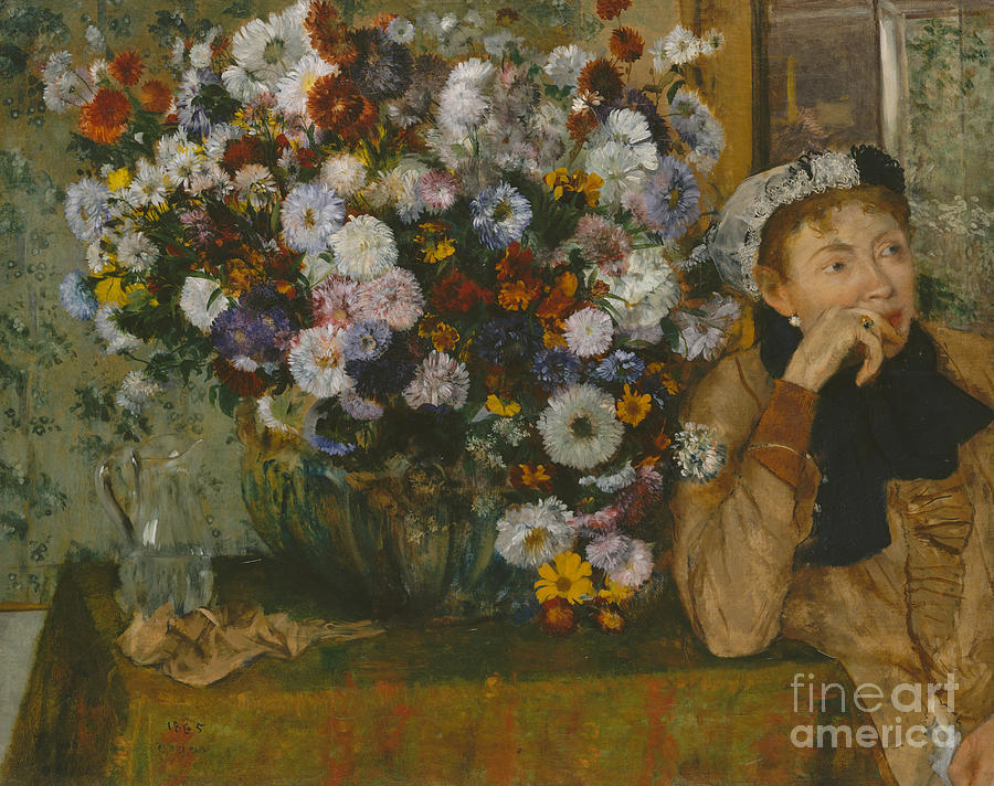 A Woman Seated beside a Vase of Flowers, 1865 Painting by Edgar Degas