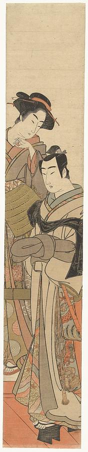 A Woman with a Young Man Disguised Painting by Kitao Masanobu