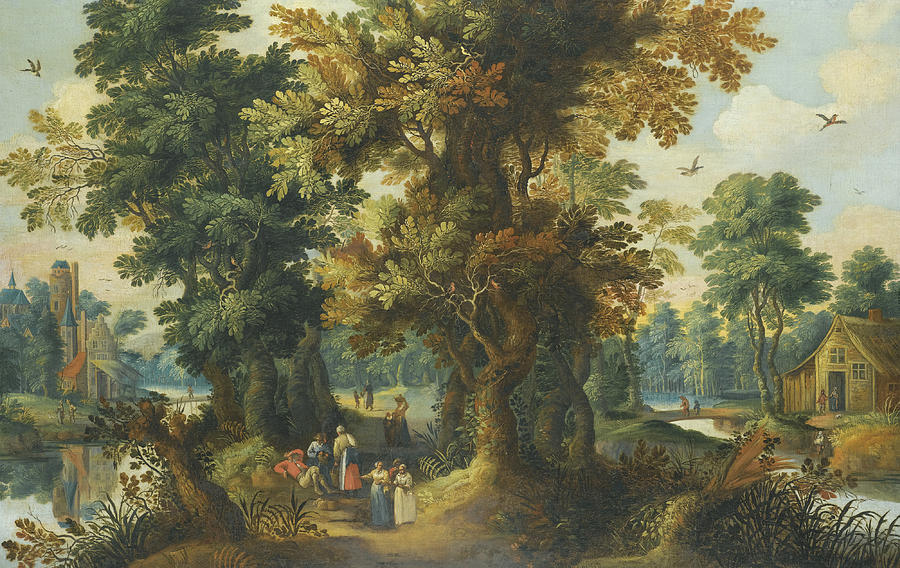 A Wooded River Landscape Painting by Flemish School