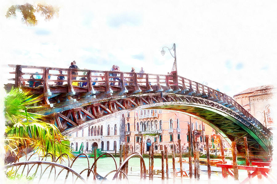A wooden bridge exceeds over the Grand Canal Digital Art by Gina Koch