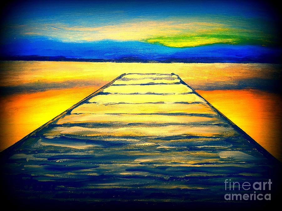 Sunset Painting - A Wooden Pier At Sunset by Irving Starr
