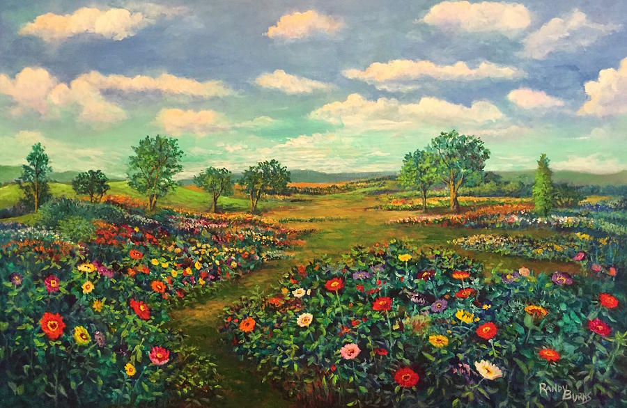 A World of Zinnias Painting by Rand Burns