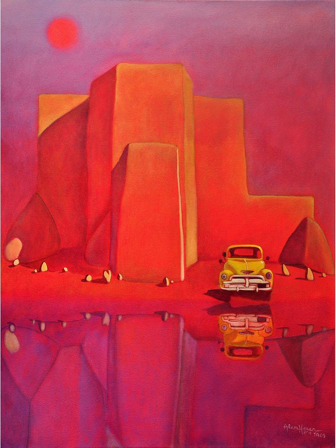 A Yellow Truck with a Red Moon in Ranchos Painting by Art West